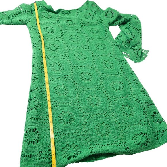 Judith March Green Crochet Knit Dress Bell Sleeve SZ S Boho - Picture 5 of 12